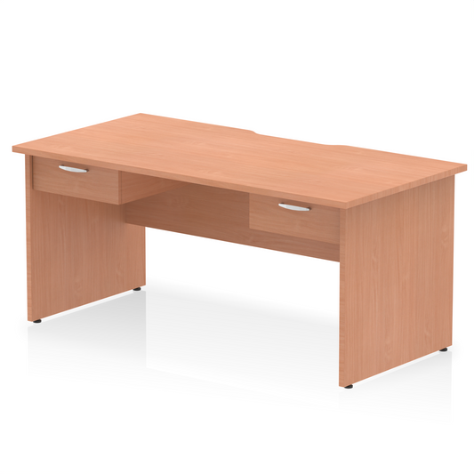 Impulse Scalloped Edge Panel End Straight Desk With Two One Drawer Fixed Pedestals