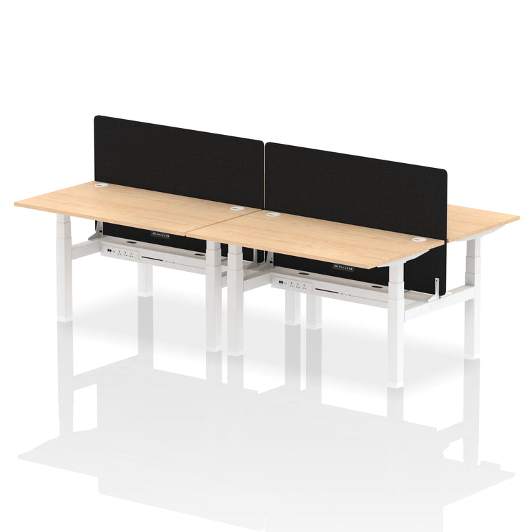 Air Back-to-Back Height Adjustable Bench Desk - 4 Person with Black Straight Screen