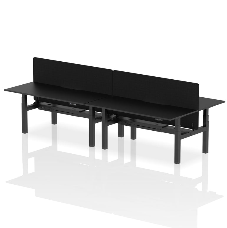 Air Back-to-Back Scalloped Edge Height Adjustable Bench Desk - 4 Person with Black Straight Screen
