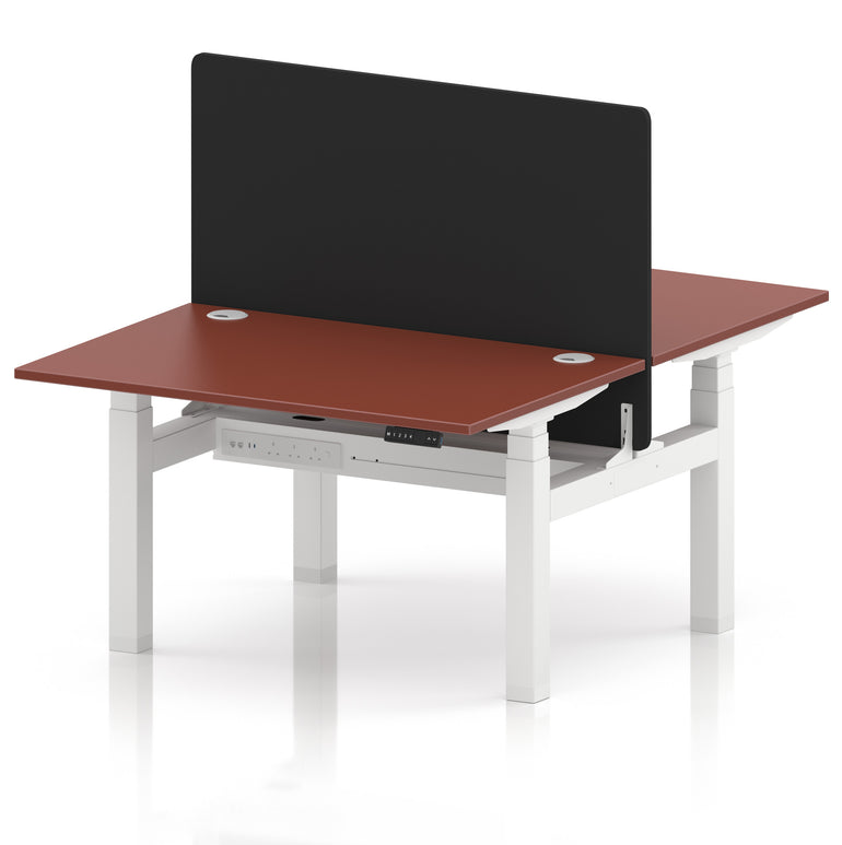 Air Back-to-Back Height Adjustable Bench Desk - 2 Person with Black Straight Screen