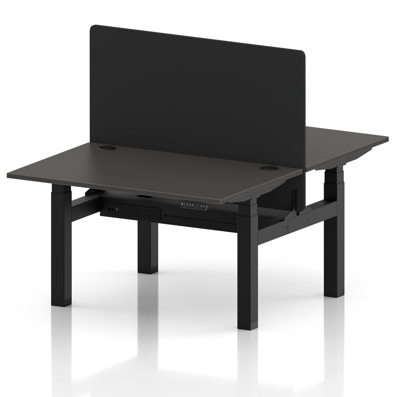 Air Back-to-Back Height Adjustable Bench Desk - 2 Person with Black Straight Screen