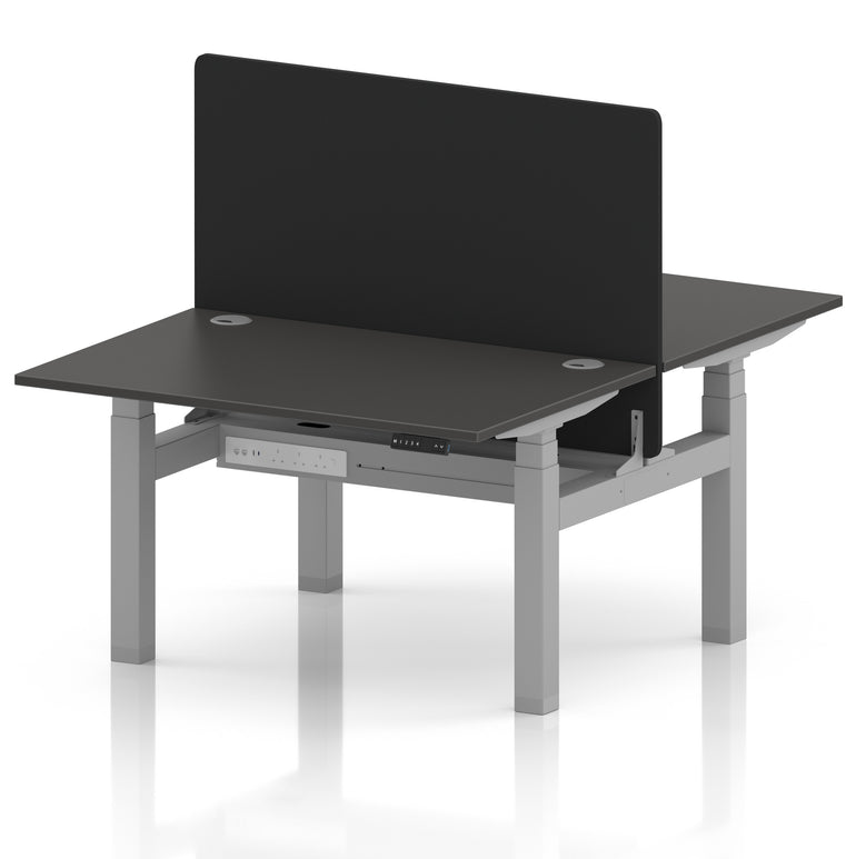 Air Back-to-Back Height Adjustable Bench Desk - 2 Person with Black Straight Screen