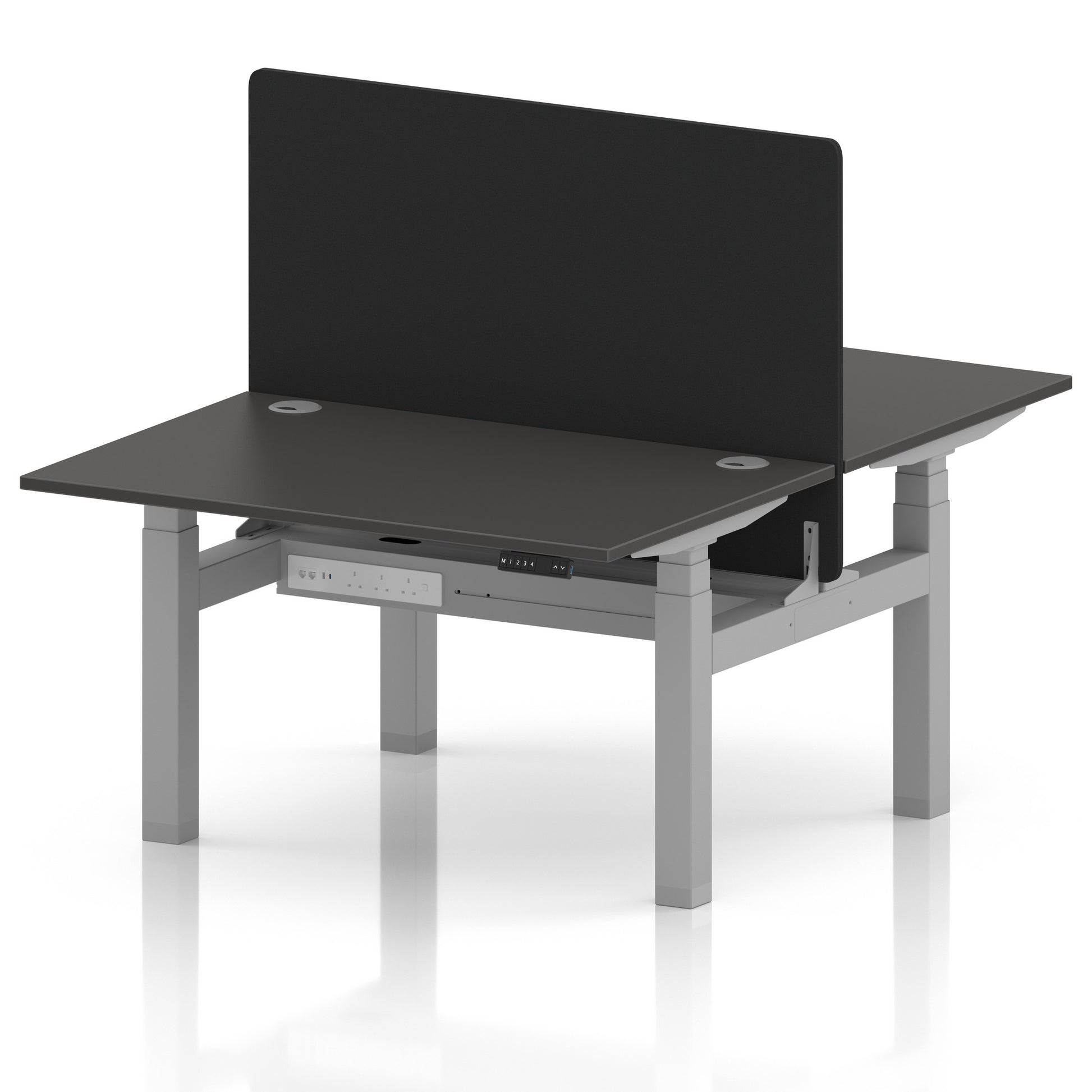 Air Back-to-Back Height Adjustable Bench Desk - 2 Person with Black Straight Screen