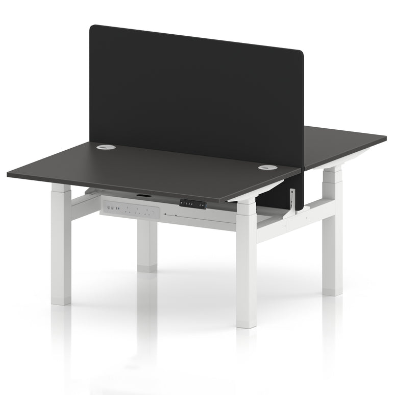 Air Back-to-Back Height Adjustable Bench Desk - 2 Person with Black Straight Screen