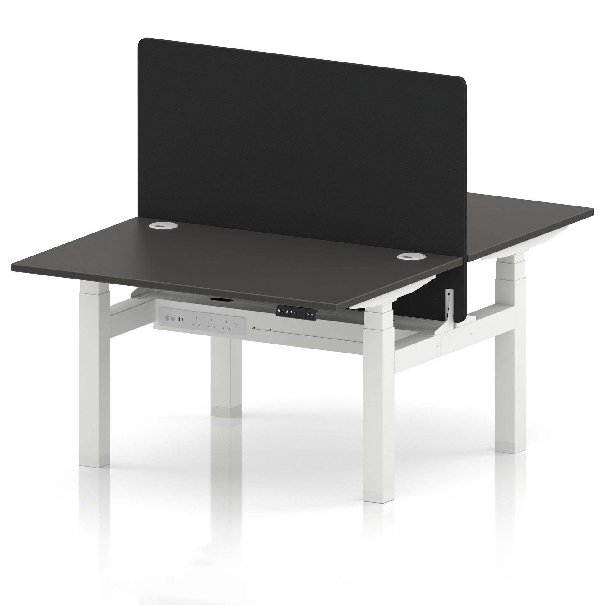 Air Back-to-Back Height Adjustable Bench Desk - 2 Person with Black Straight Screen
