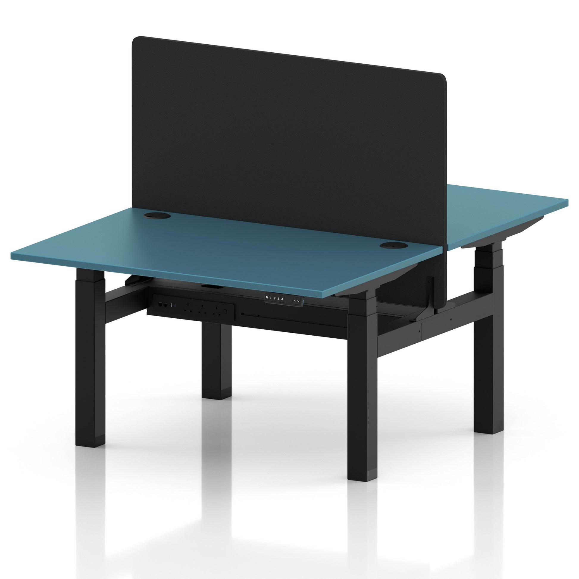 Air Back-to-Back Height Adjustable Bench Desk - 2 Person with Black Straight Screen