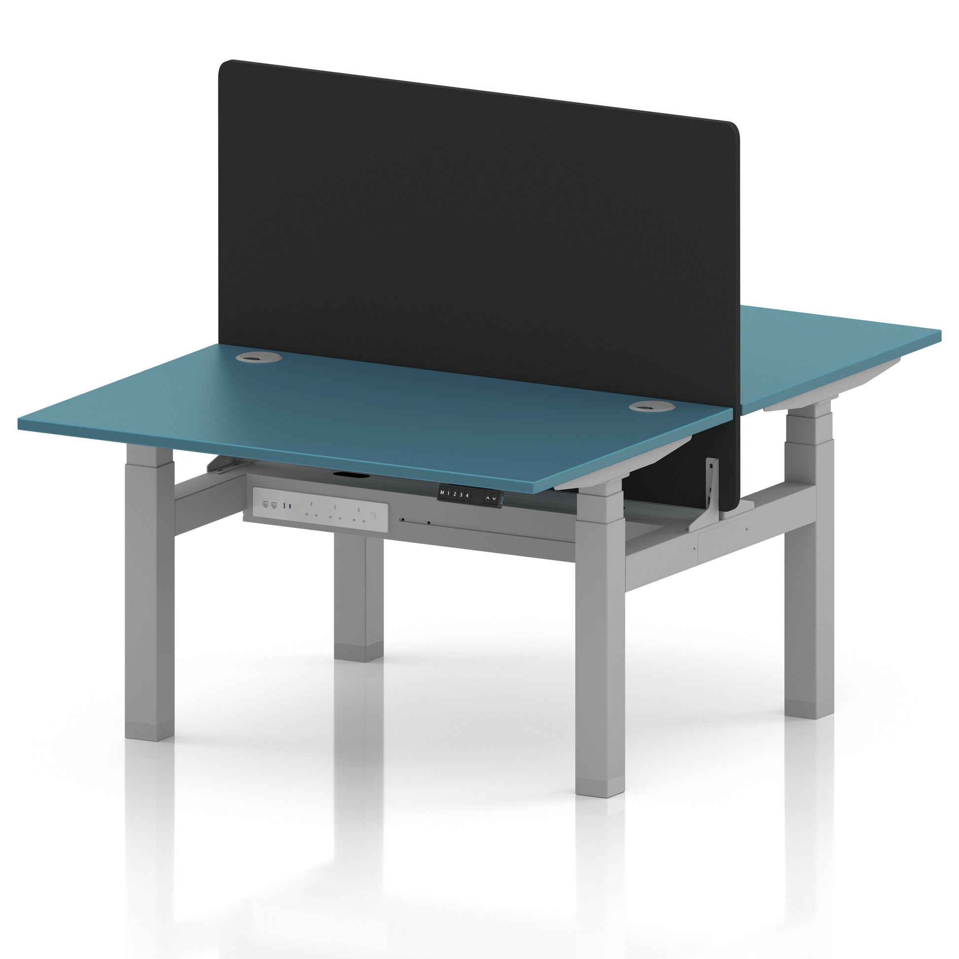 Air Back-to-Back Height Adjustable Bench Desk - 2 Person with Black Straight Screen