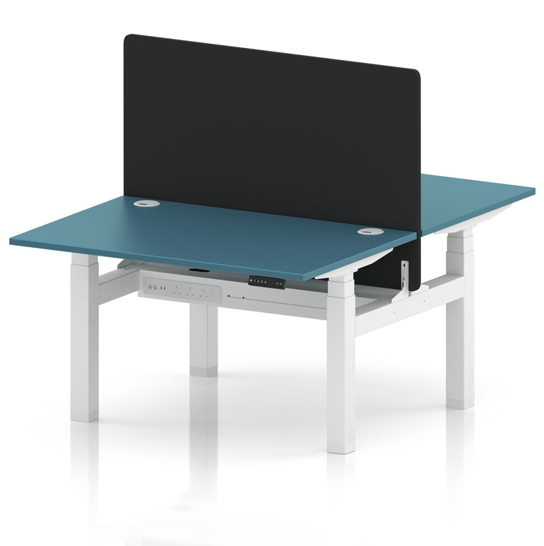 Air Back-to-Back Height Adjustable Bench Desk - 2 Person with Black Straight Screen