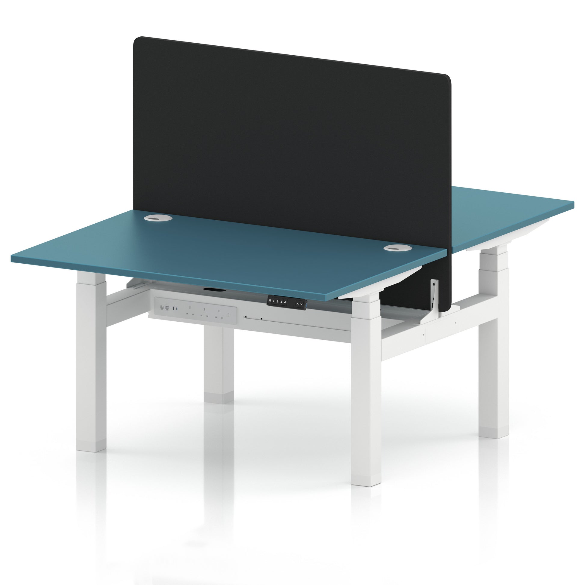 Air Back-to-Back Height Adjustable Bench Desk - 2 Person with Black Straight Screen