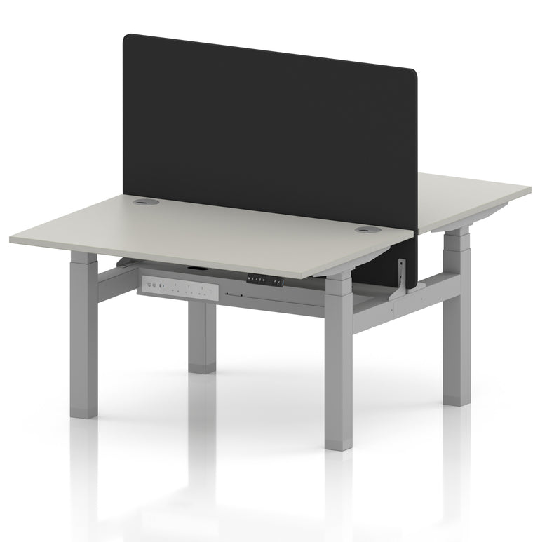 Air Back-to-Back Height Adjustable Bench Desk - 2 Person with Black Straight Screen