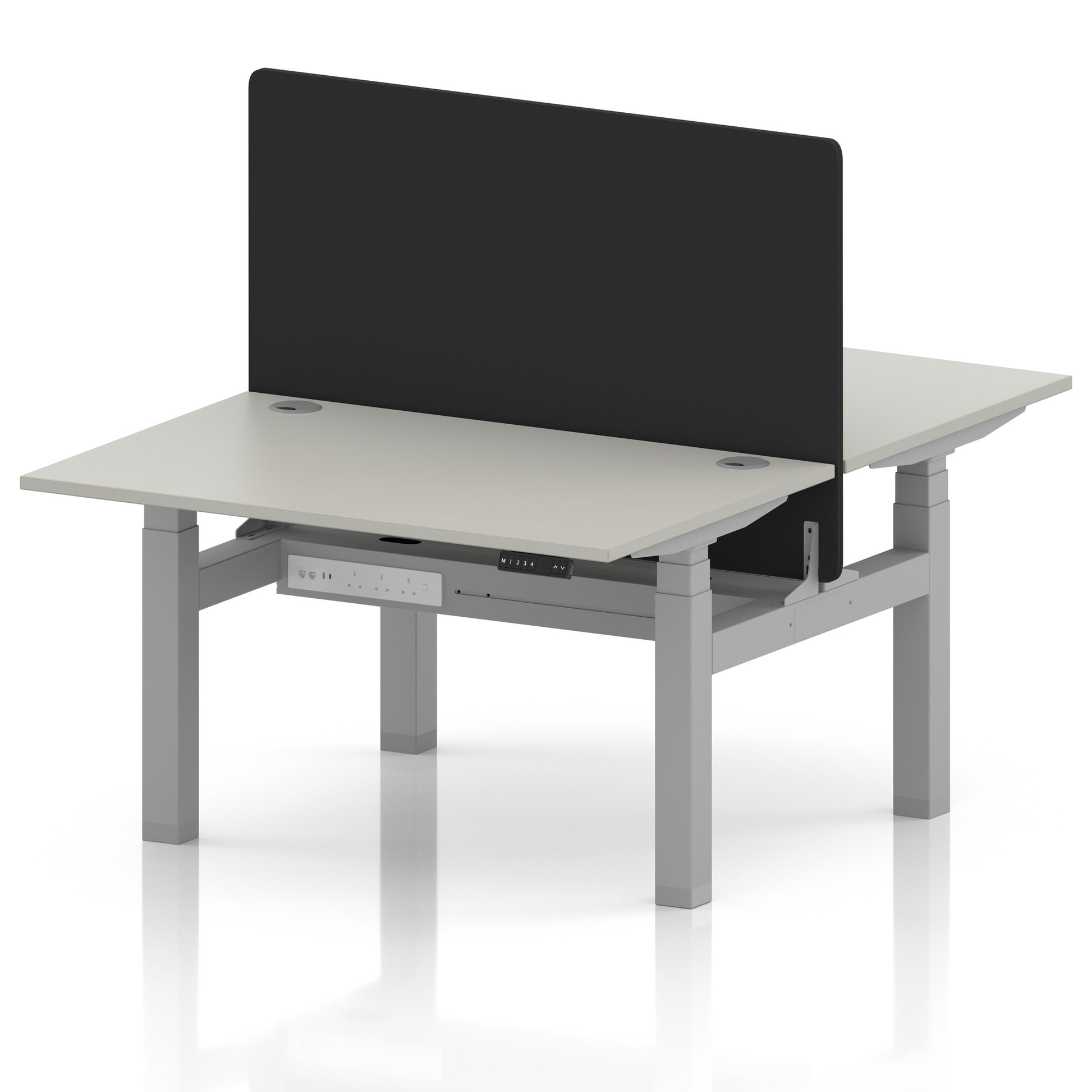 Air Back-to-Back Height Adjustable Bench Desk - 2 Person with Black Straight Screen
