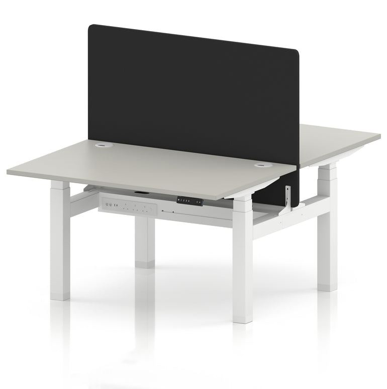 Air Back-to-Back Height Adjustable Bench Desk - 2 Person with Black Straight Screen