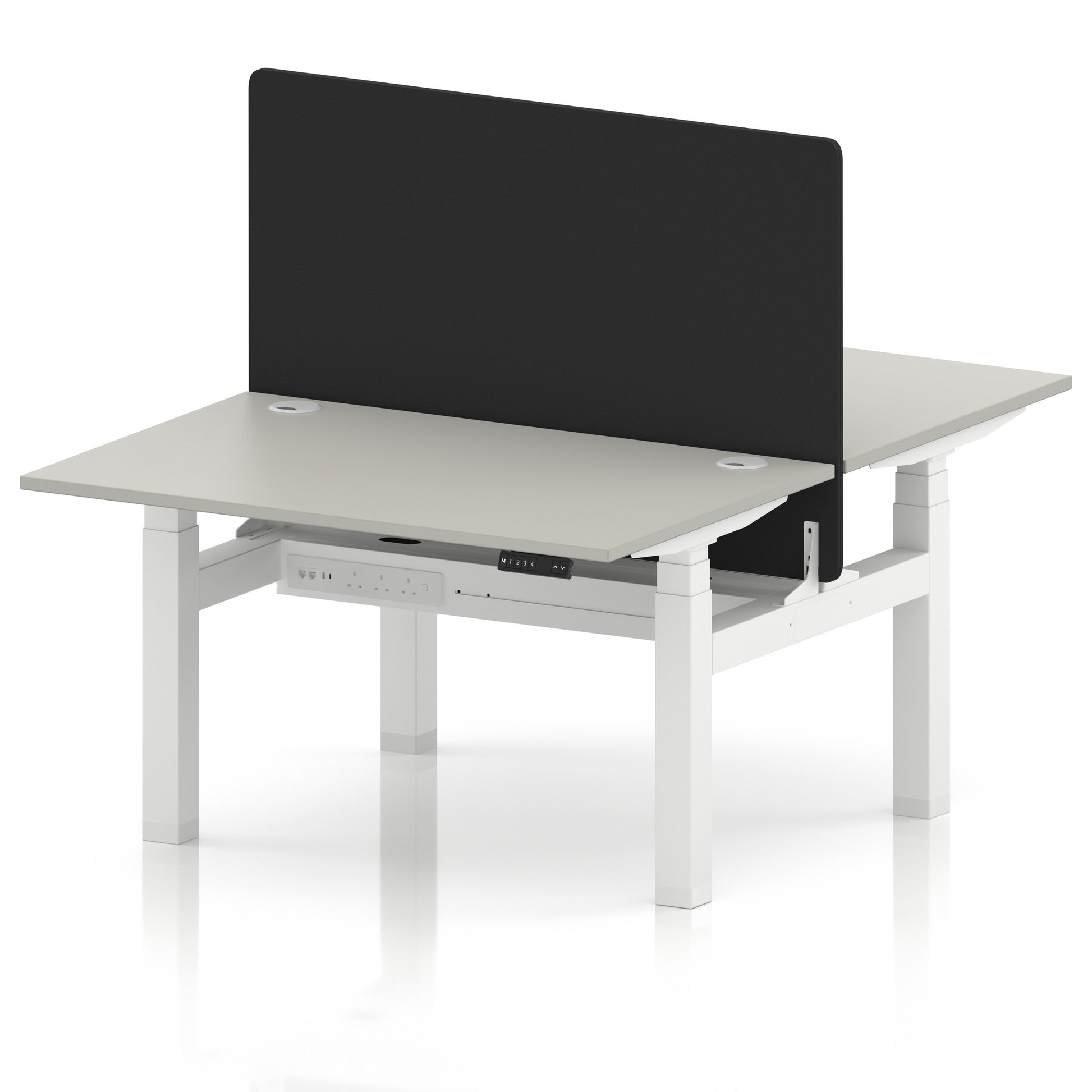Air Back-to-Back Height Adjustable Bench Desk - 2 Person with Black Straight Screen
