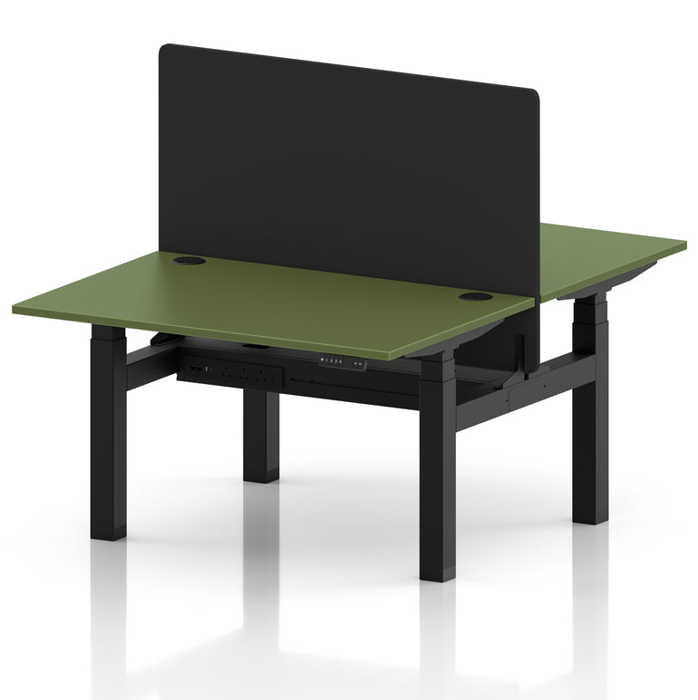 Air Back-to-Back Height Adjustable Bench Desk - 2 Person with Black Straight Screen