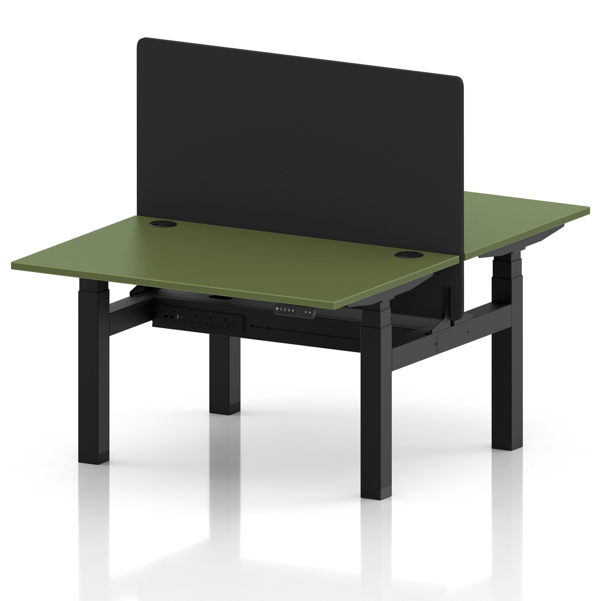 Air Back-to-Back Height Adjustable Bench Desk - 2 Person with Black Straight Screen