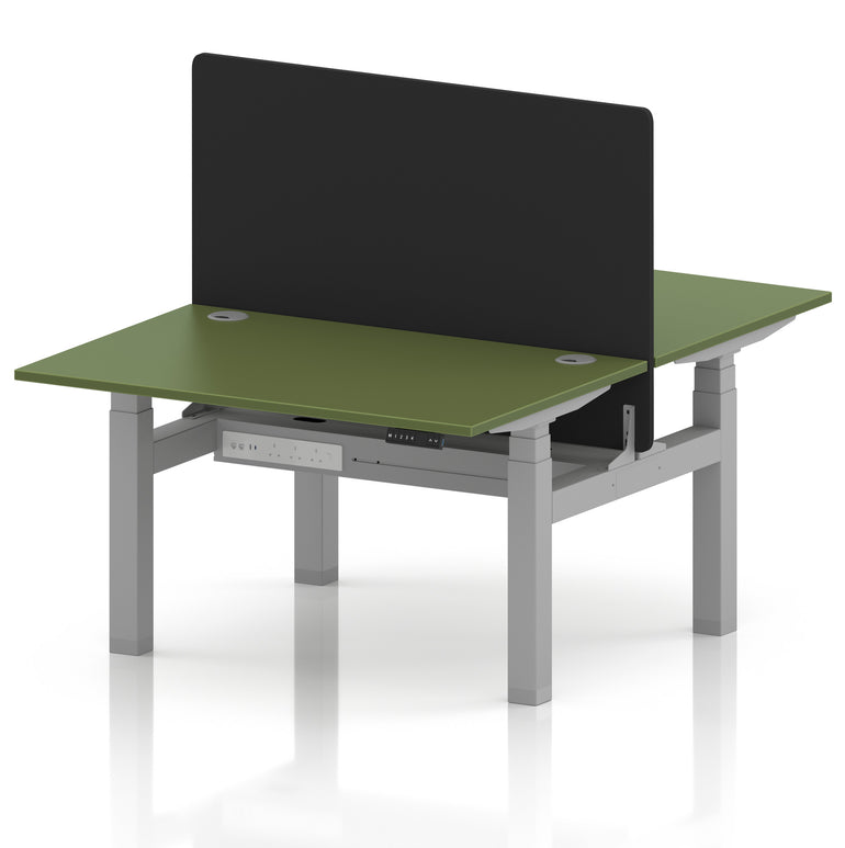 Air Back-to-Back Height Adjustable Bench Desk - 2 Person with Black Straight Screen