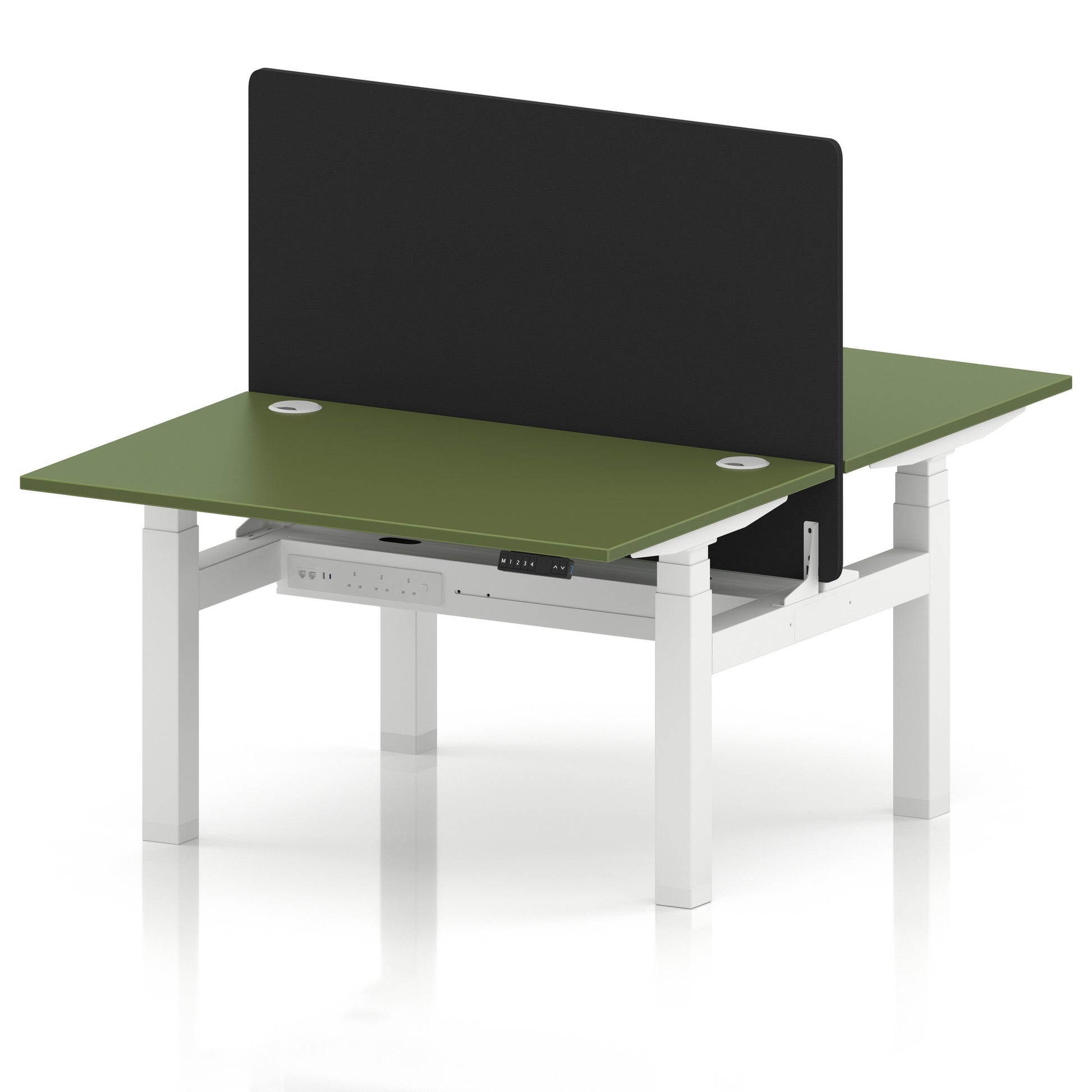 Air Back-to-Back Height Adjustable Bench Desk - 2 Person with Black Straight Screen