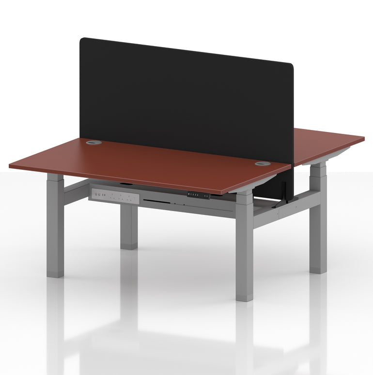 Air Back-to-Back Height Adjustable Bench Desk - 2 Person with Black Straight Screen