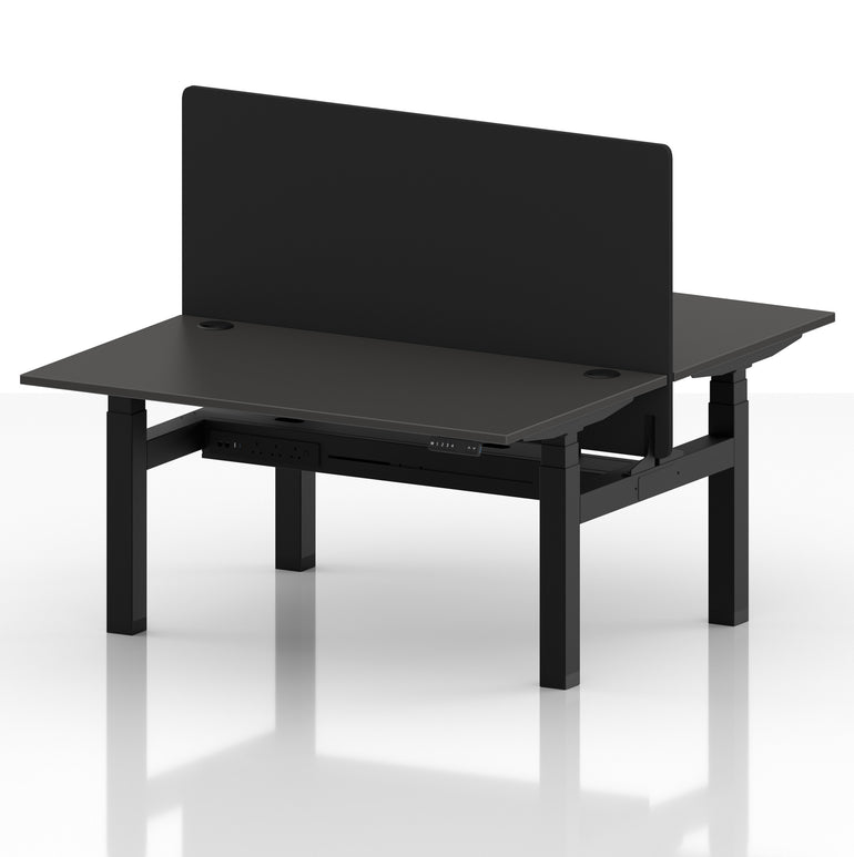 Air Back-to-Back Height Adjustable Bench Desk - 2 Person with Black Straight Screen