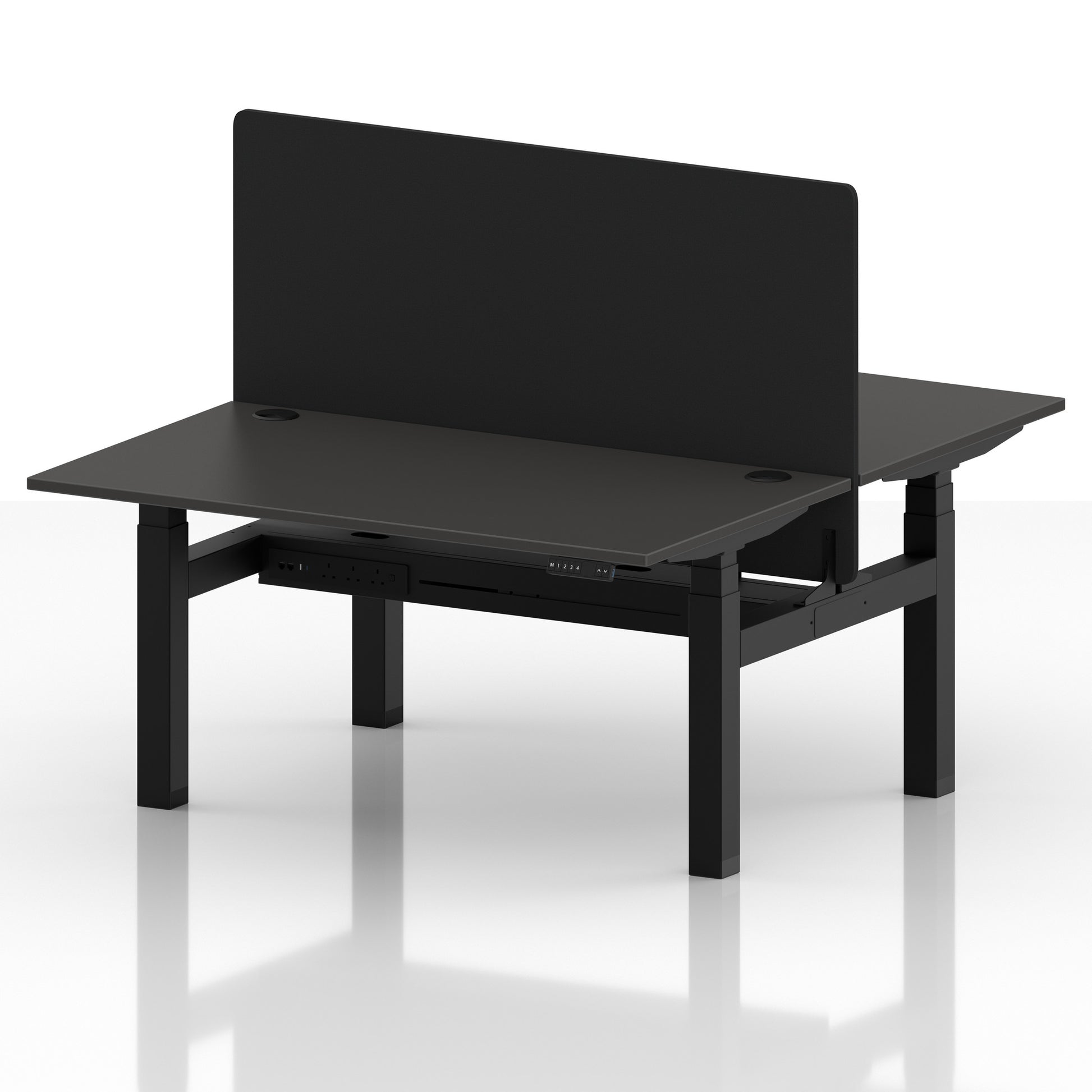 Air Back-to-Back Height Adjustable Bench Desk - 2 Person with Black Straight Screen