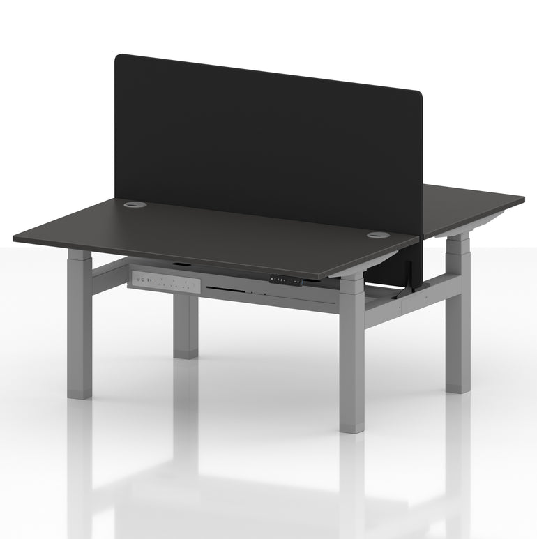 Air Back-to-Back Height Adjustable Bench Desk - 2 Person with Black Straight Screen
