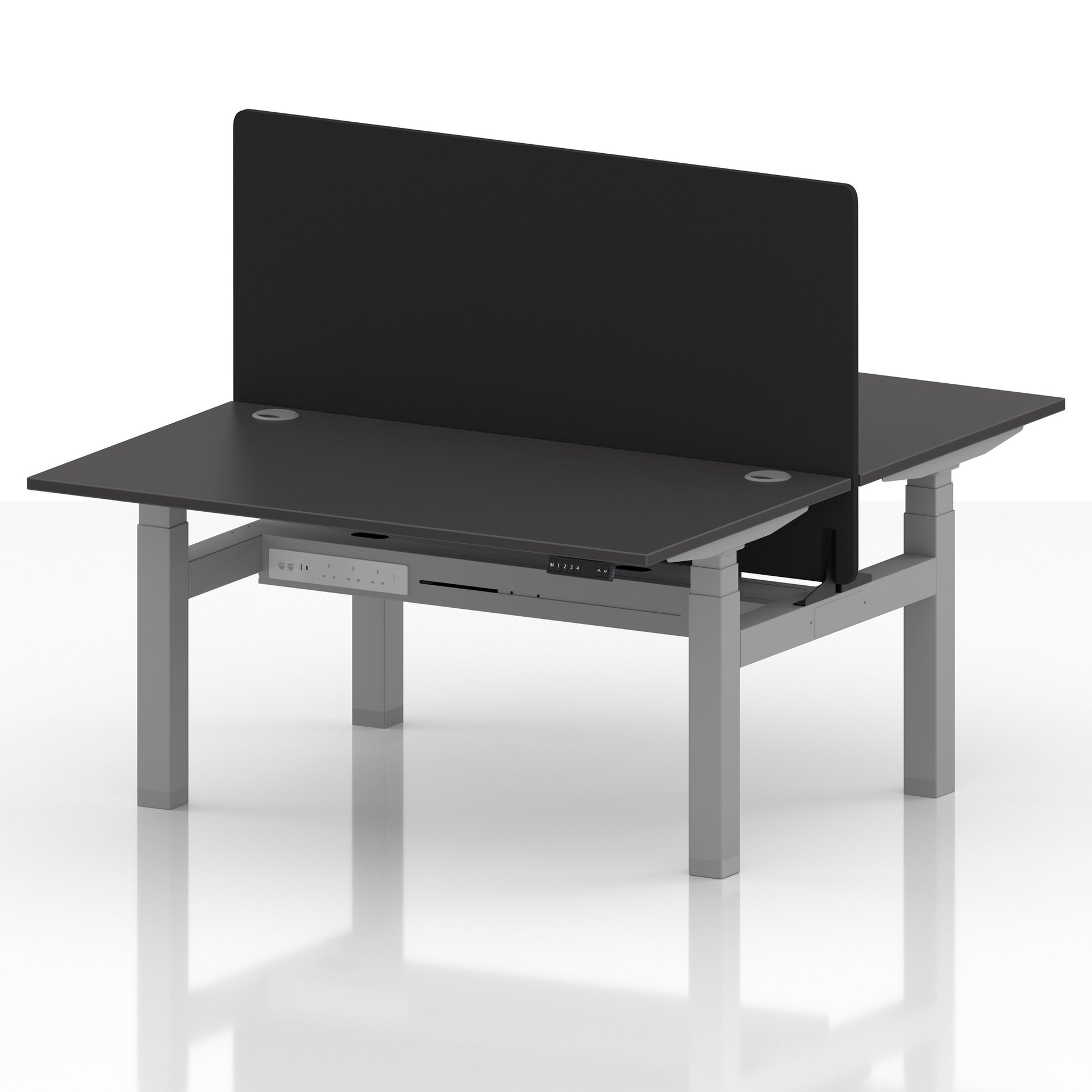 Air Back-to-Back Height Adjustable Bench Desk - 2 Person with Black Straight Screen