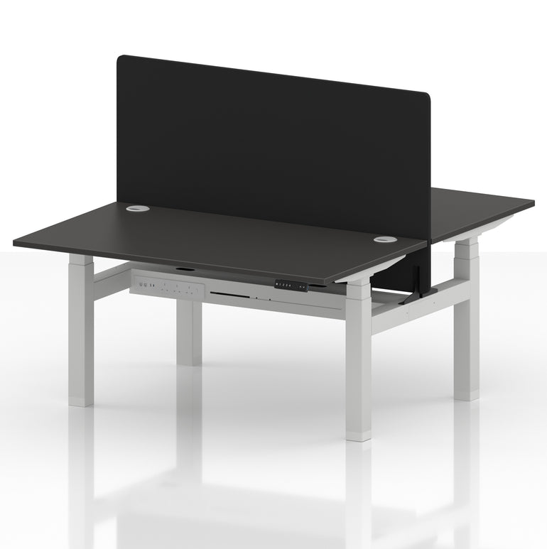Air Back-to-Back Height Adjustable Bench Desk - 2 Person with Black Straight Screen