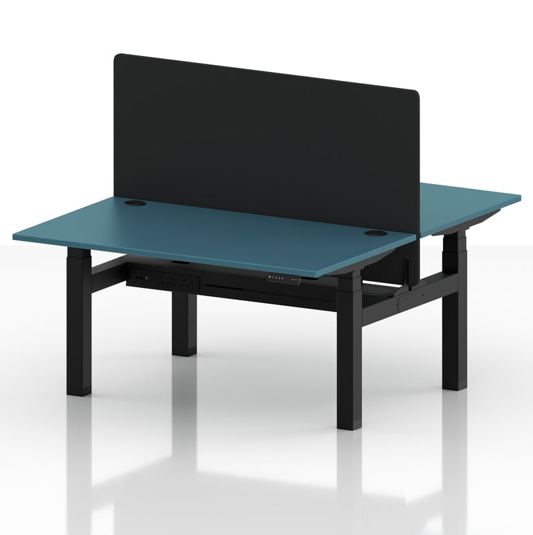 Air Back-to-Back Height Adjustable Bench Desk - 2 Person with Black Straight Screen