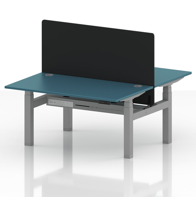 Air Back-to-Back Height Adjustable Bench Desk - 2 Person with Black Straight Screen