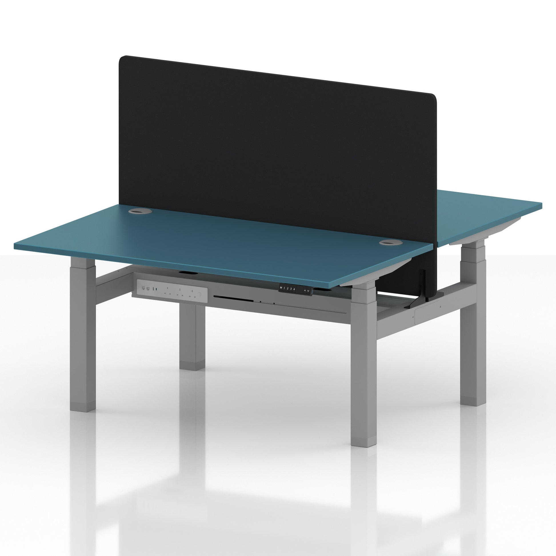 Air Back-to-Back Height Adjustable Bench Desk - 2 Person with Black Straight Screen
