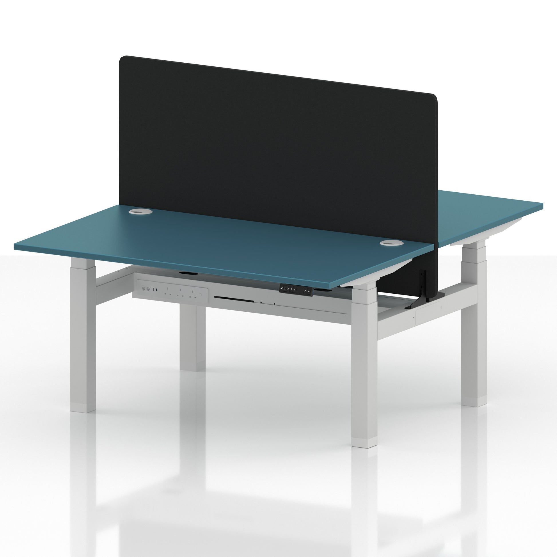 Air Back-to-Back Height Adjustable Bench Desk - 2 Person with Black Straight Screen