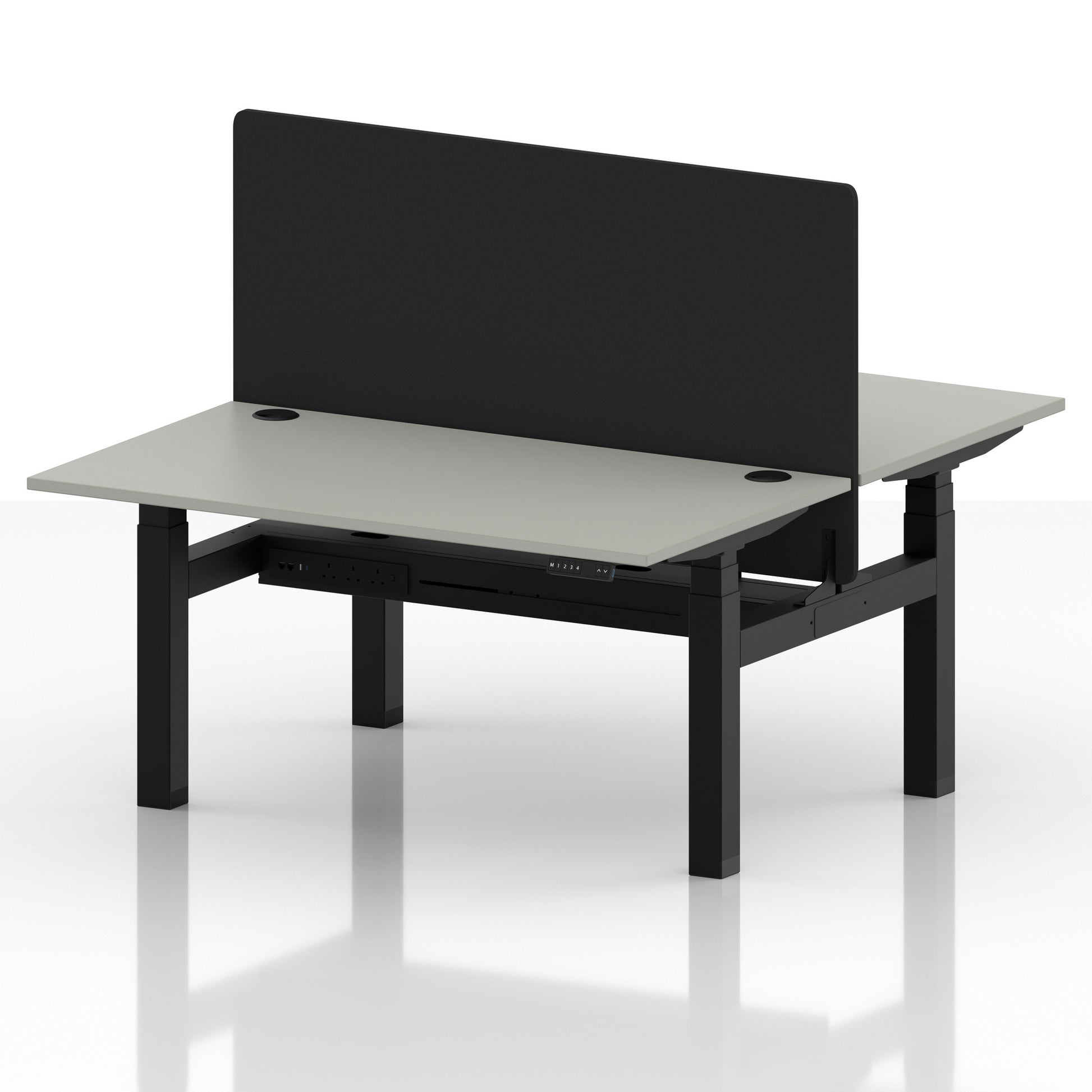 Air Back-to-Back Height Adjustable Bench Desk - 2 Person with Black Straight Screen