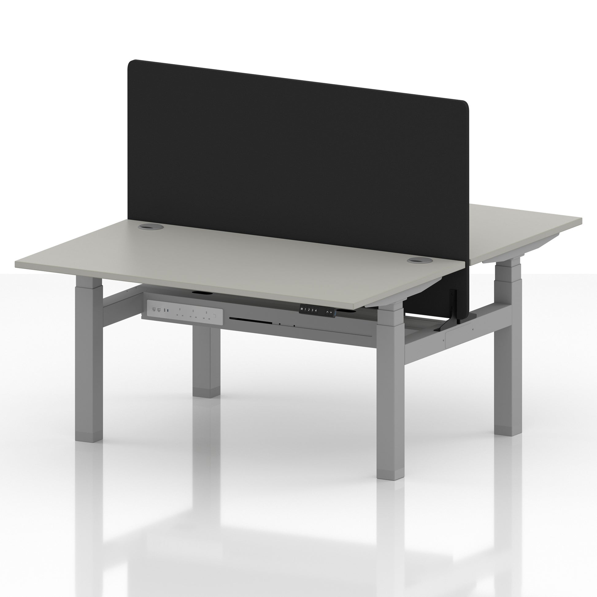 Air Back-to-Back Height Adjustable Bench Desk - 2 Person with Black Straight Screen