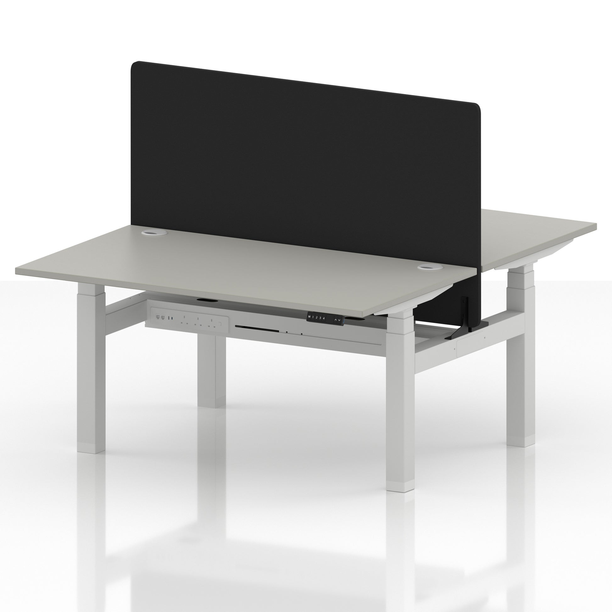 Air Back-to-Back Height Adjustable Bench Desk - 2 Person with Black Straight Screen