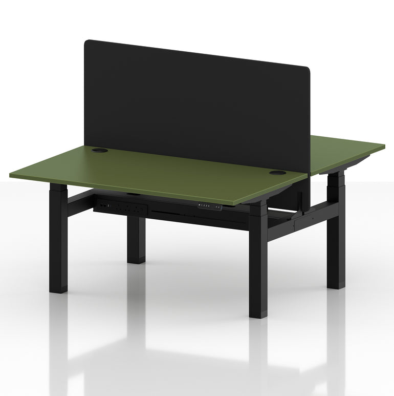 Air Back-to-Back Height Adjustable Bench Desk - 2 Person with Black Straight Screen