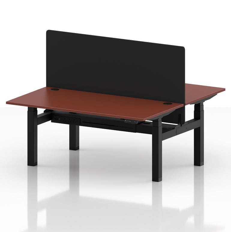 Air Back-to-Back Height Adjustable Bench Desk - 2 Person with Black Straight Screen