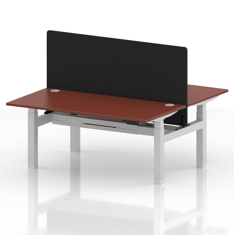 Air Back-to-Back Height Adjustable Bench Desk - 2 Person with Black Straight Screen