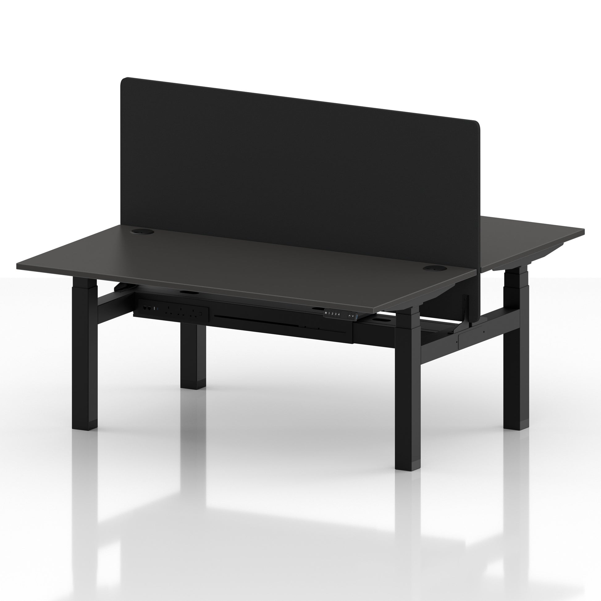 Air Back-to-Back Height Adjustable Bench Desk - 2 Person with Black Straight Screen