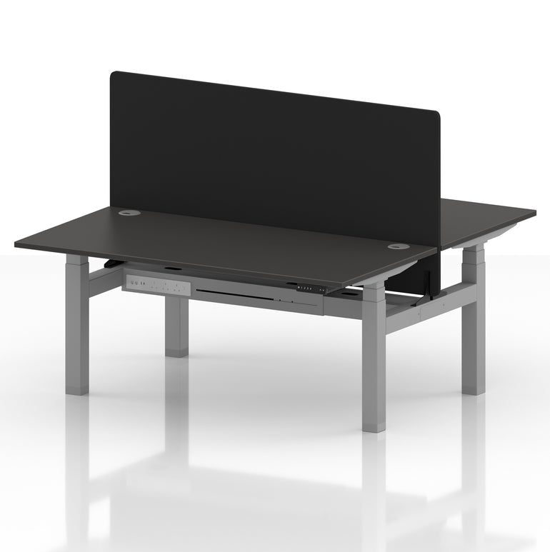 Air Back-to-Back Height Adjustable Bench Desk - 2 Person with Black Straight Screen