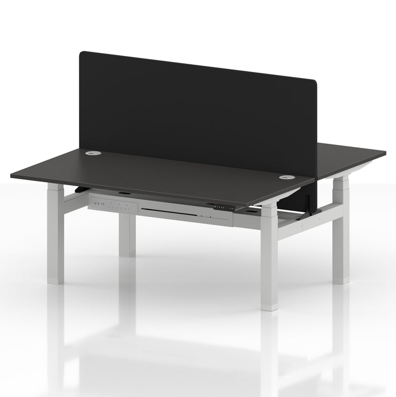 Air Back-to-Back Height Adjustable Bench Desk - 2 Person with Black Straight Screen
