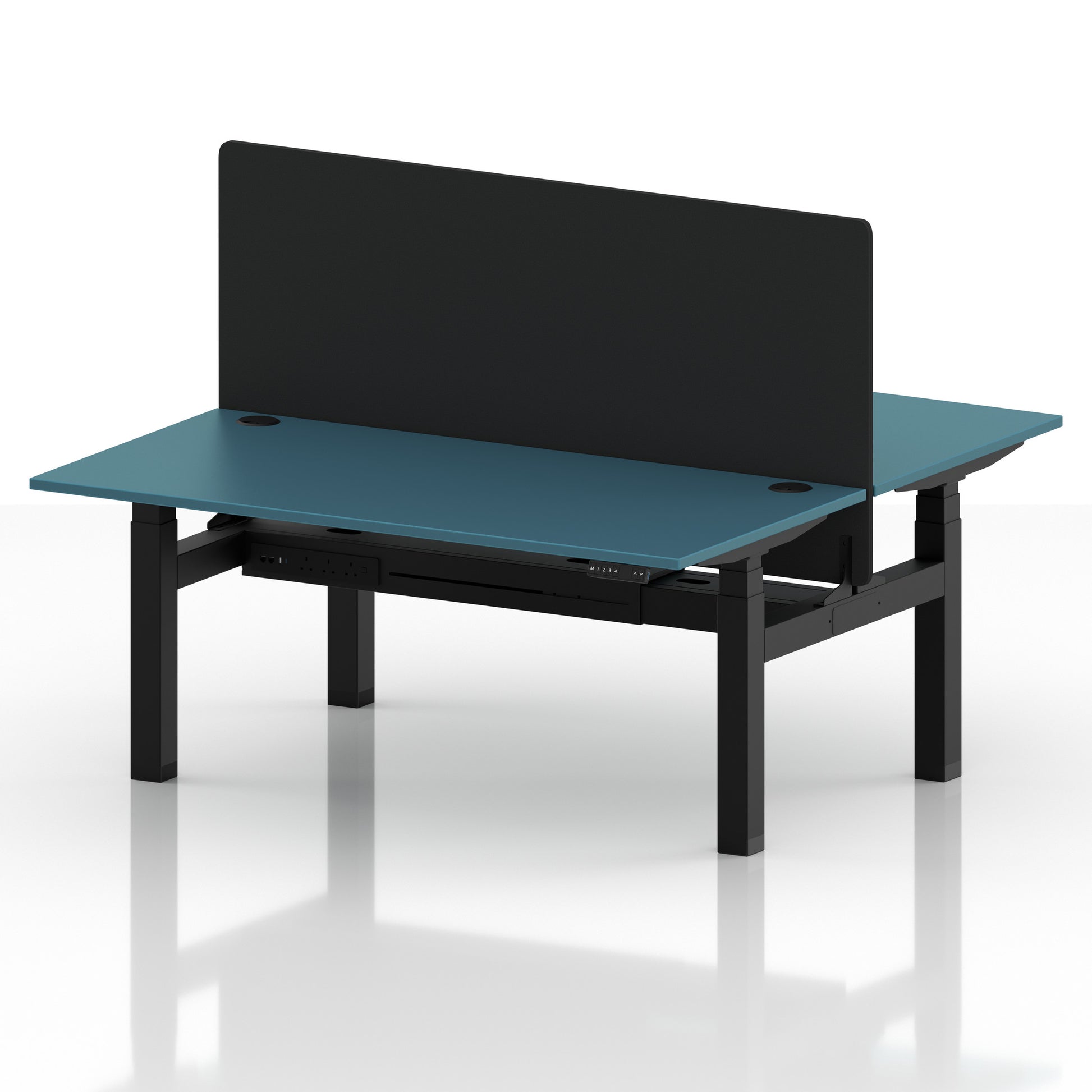 Air Back-to-Back Height Adjustable Bench Desk - 2 Person with Black Straight Screen