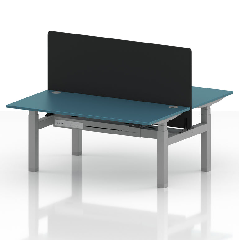Air Back-to-Back Height Adjustable Bench Desk - 2 Person with Black Straight Screen