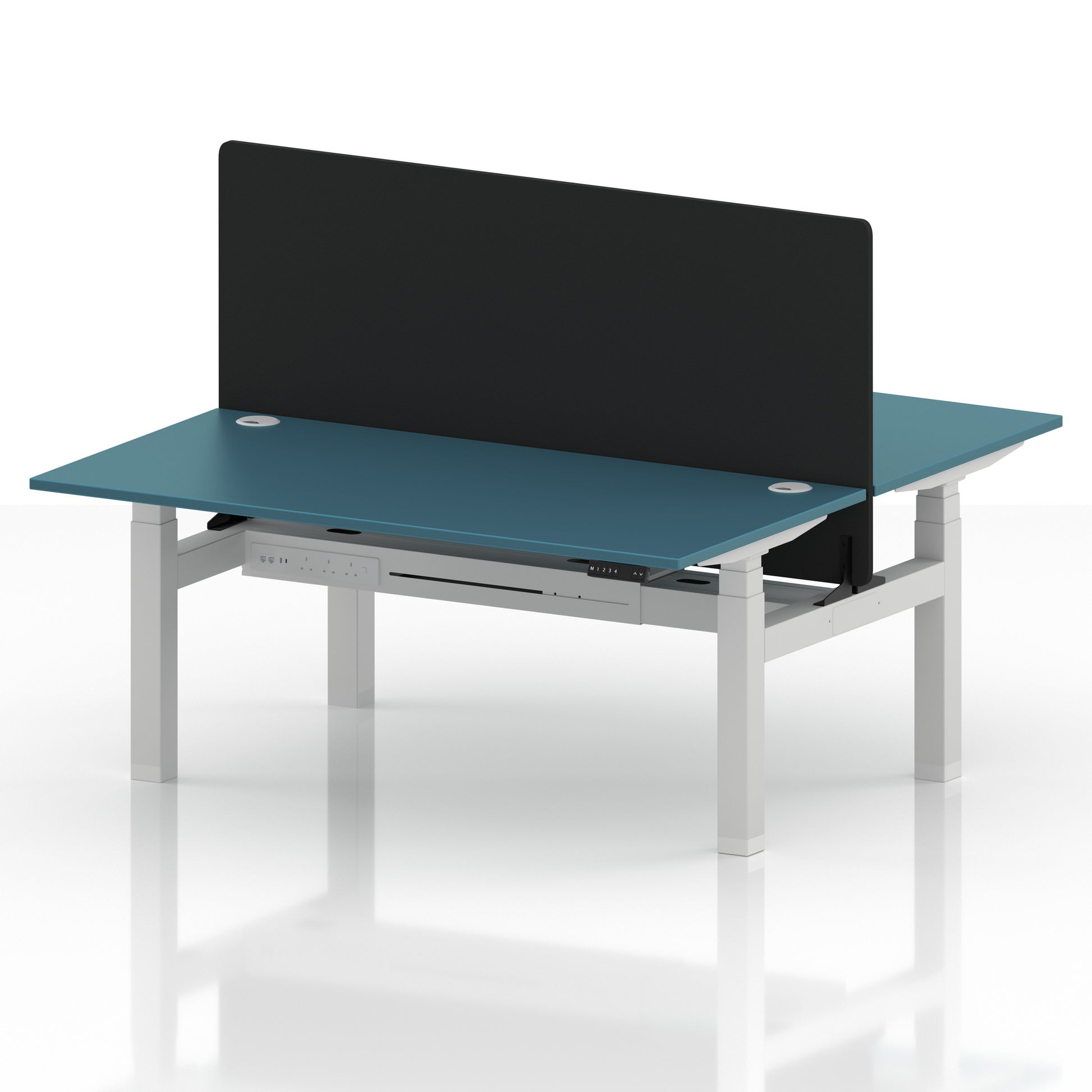 Air Back-to-Back Height Adjustable Bench Desk - 2 Person with Black Straight Screen