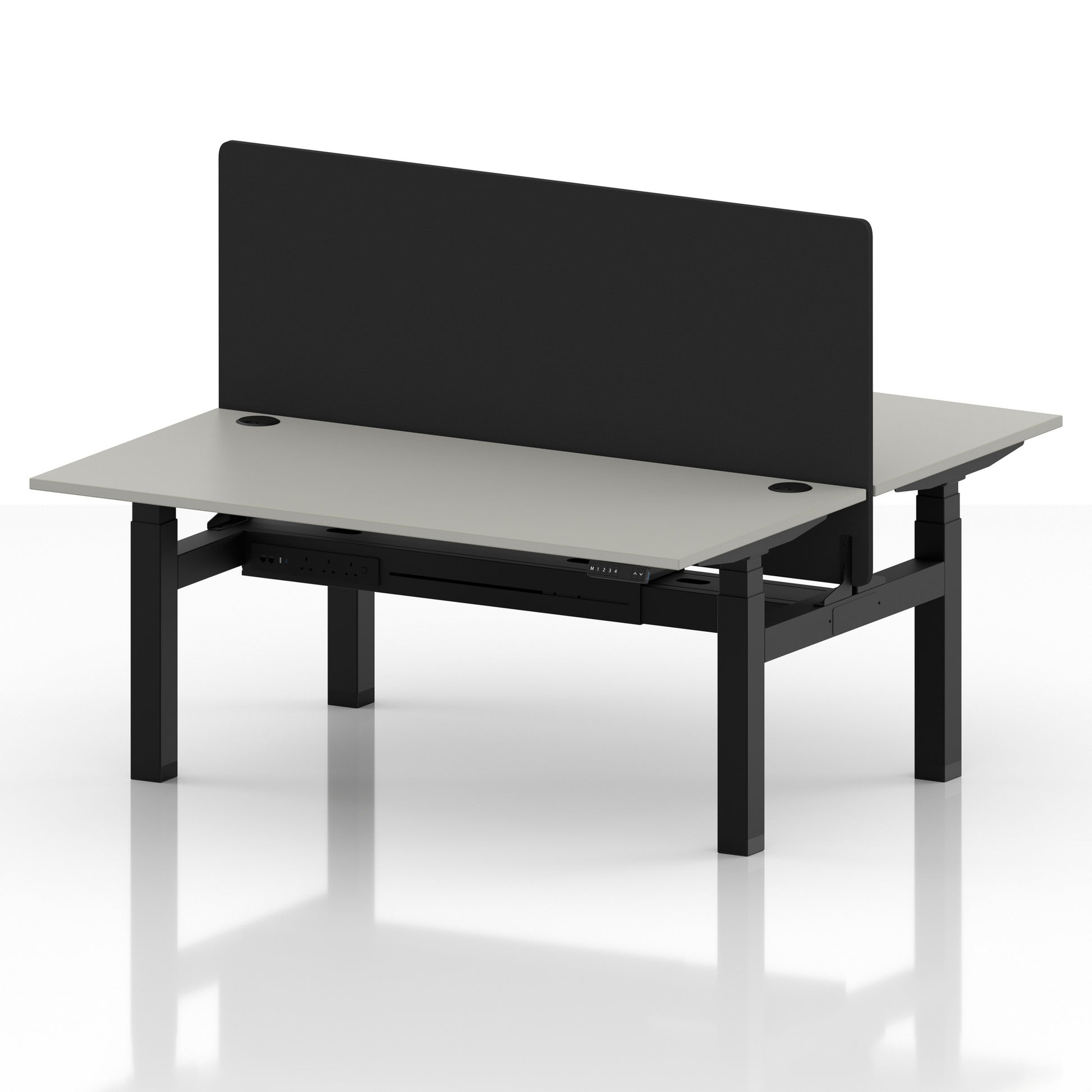 Air Back-to-Back Height Adjustable Bench Desk - 2 Person with Black Straight Screen