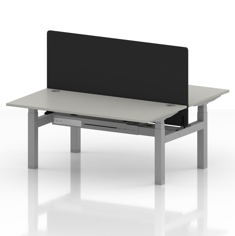Air Back-to-Back Height Adjustable Bench Desk - 2 Person with Black Straight Screen
