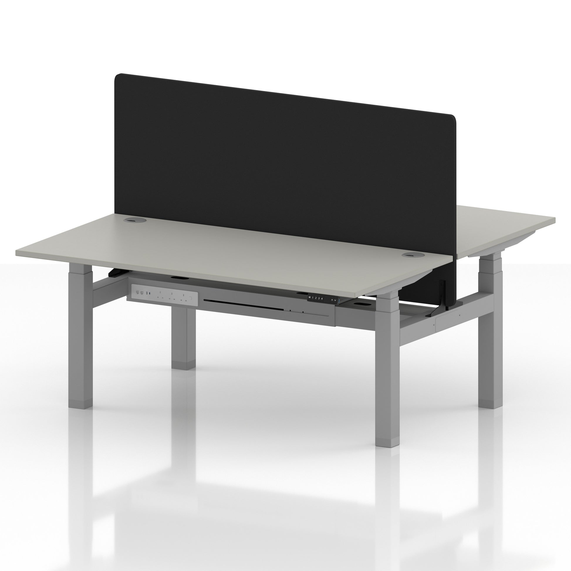 Air Back-to-Back Height Adjustable Bench Desk - 2 Person with Black Straight Screen