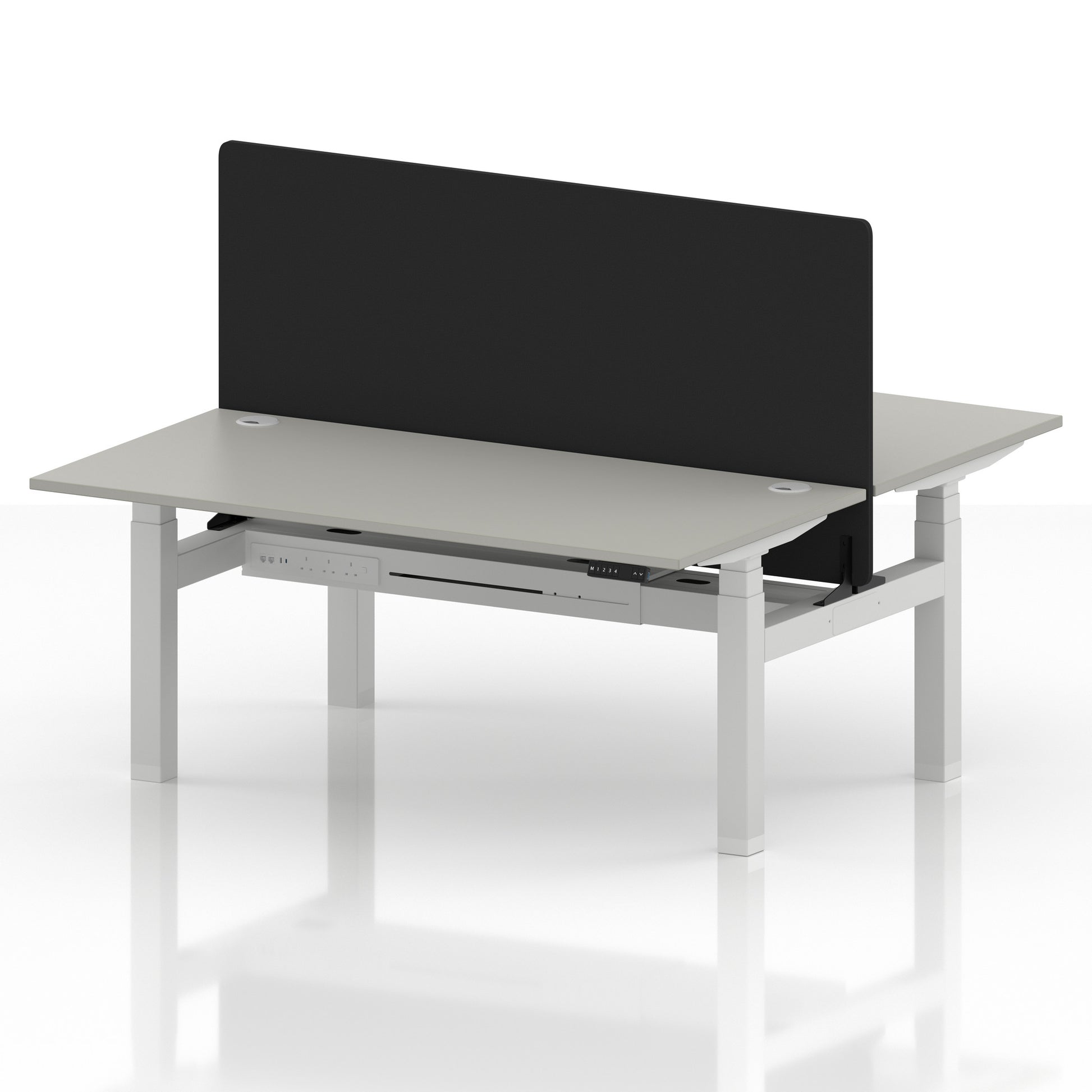 Air Back-to-Back Height Adjustable Bench Desk - 2 Person with Black Straight Screen