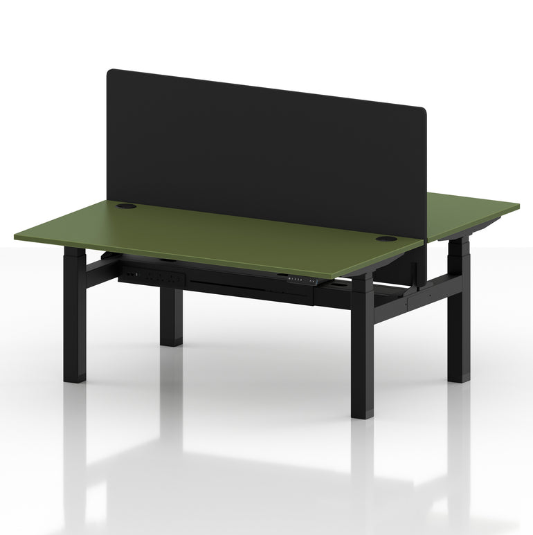 Air Back-to-Back Height Adjustable Bench Desk - 2 Person with Black Straight Screen