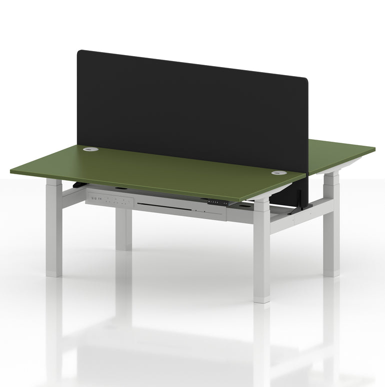 Air Back-to-Back Height Adjustable Bench Desk - 2 Person with Black Straight Screen