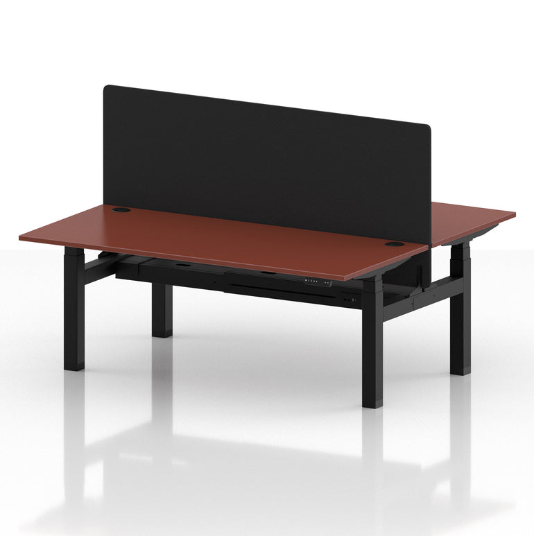 Air Back-to-Back Height Adjustable Bench Desk - 2 Person with Black Straight Screen